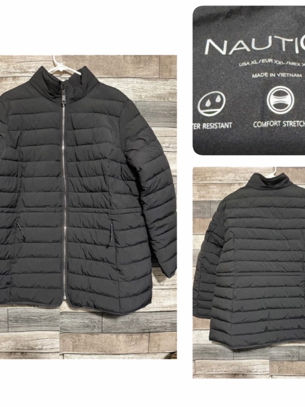 Nautica Puffer Jacket Women’s XL Black Full Zip Waist Cinch Quilted